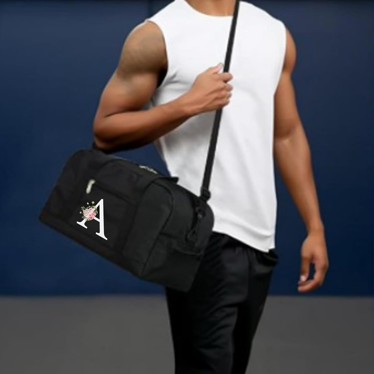 Small Gym Bag for Women Letter Style Small Duffle Bag for Travel Sport Carry on Bag-Black(Letter A) - Image 5