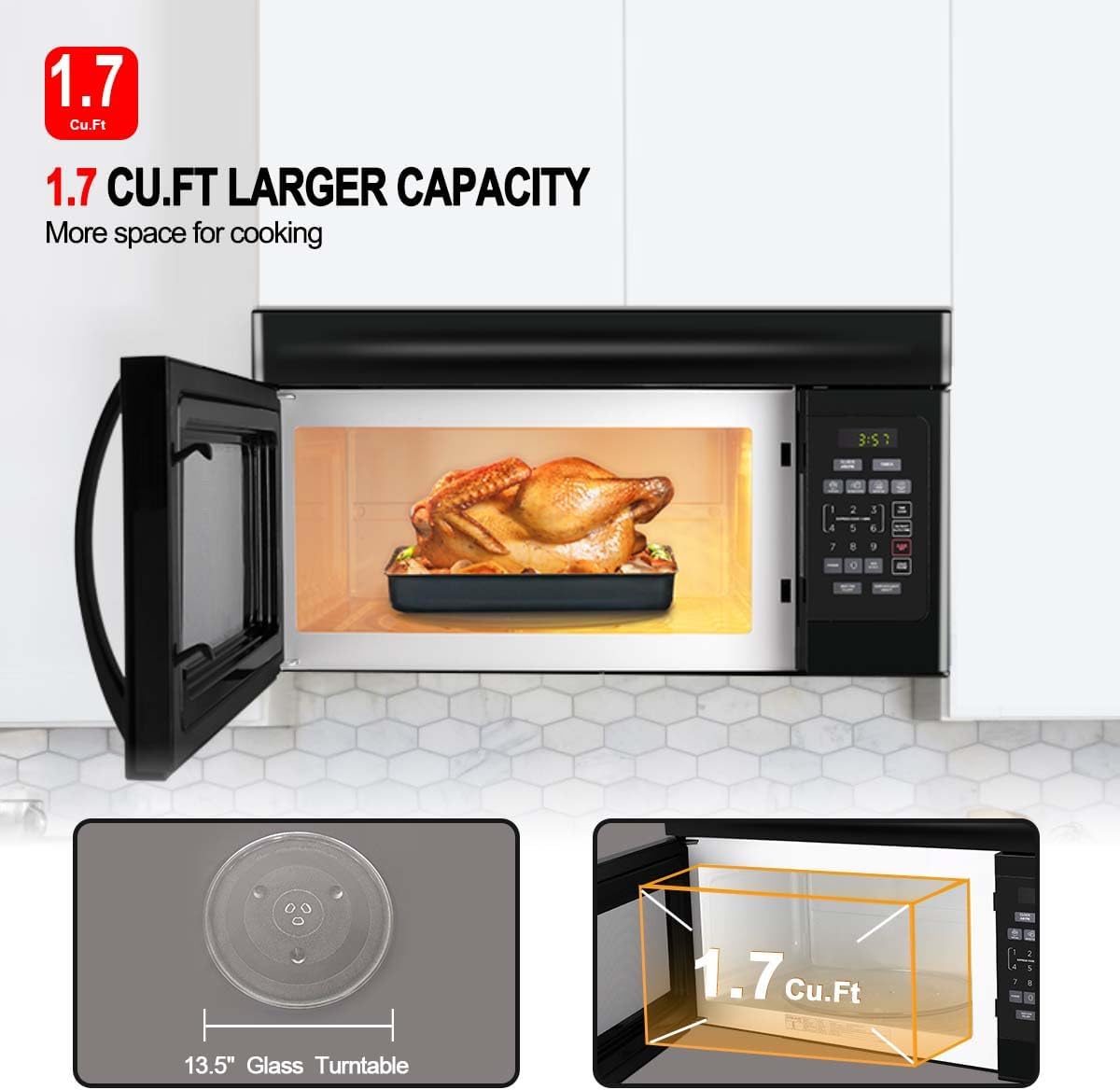  1.7 Cu.ft. Over the Stove Microwave, 30 Inch Over the Range Microwave with 10 Power Levels, One Touch Cooking, 300 CFM,1000W, LED, Turntable, Sensor Cook, Over The Stove Microwave Oven, Black thumbnail