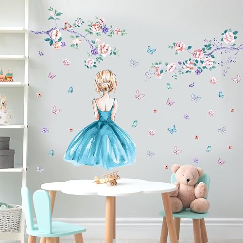 Miniatura 4 de Calcomanías de pared de mariposa para niña, calcomanía de pared de flores de hada, calcomanía de pared floral rosa, calcomanía de pared de vinilo