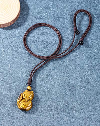 Jovivi Healing Crystal Necklace Natural Tiger Eye Stone Protection Lucky Charm Amulet Bead Pendant Necklace Gemstone Jewelry Adjustable Rope 16-31 inch3