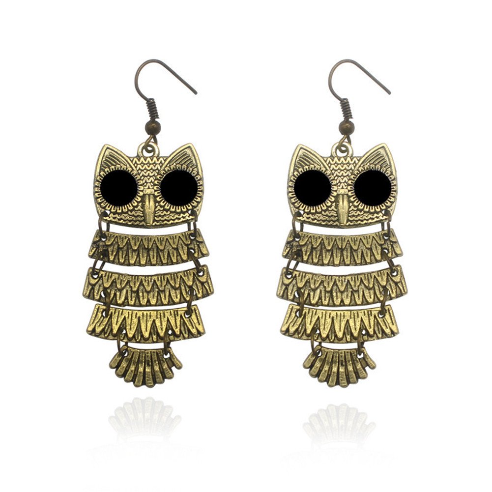 JeRy Fashion Vintage Style Big Black Eyes Owl Stud Earrings Multi-Layered Retro Exaggerated Earrings for Women