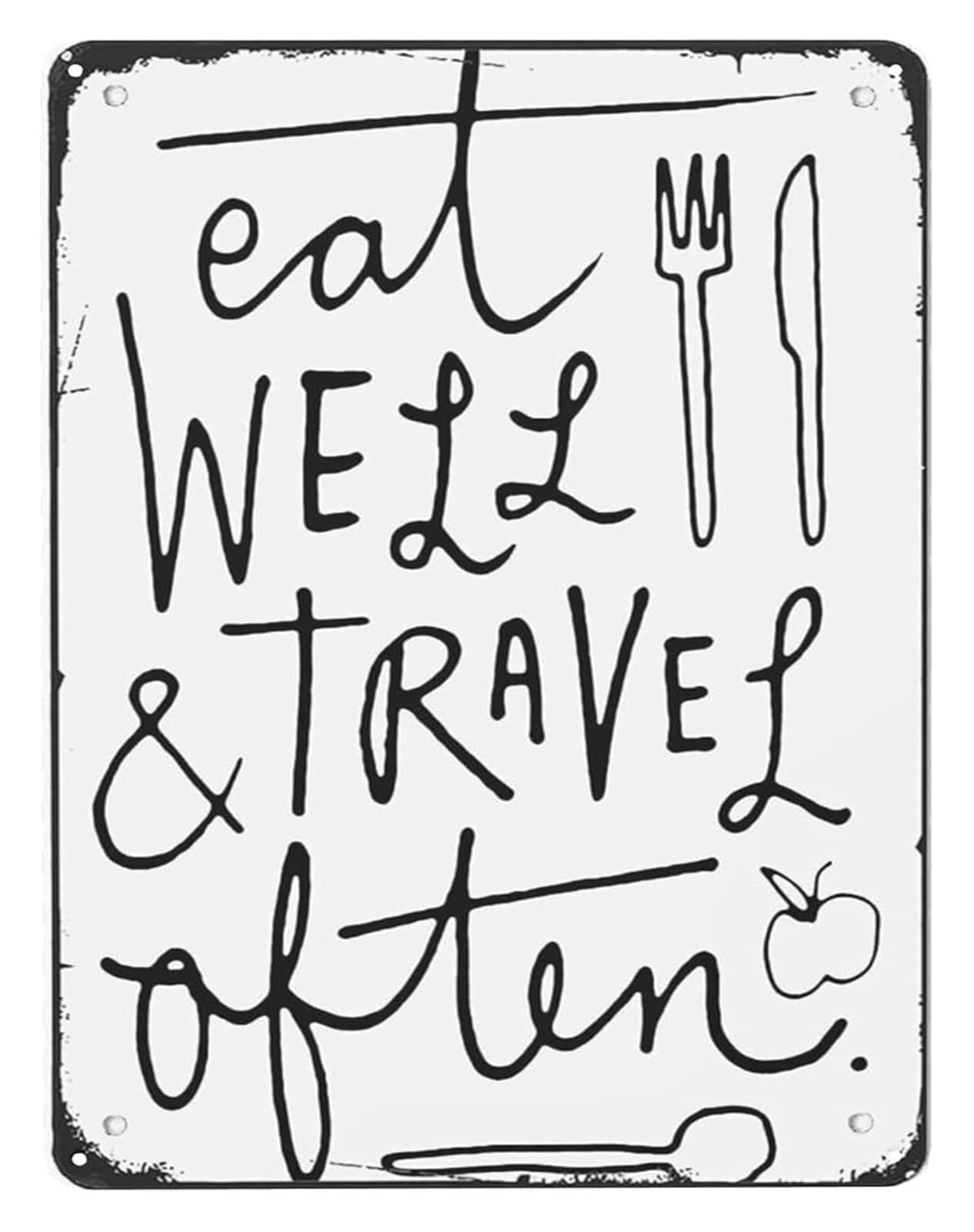 IDGTTLDF Hand Lettered Metal Sign Eat Well Travel Often Artistic Typography Wall-Art for Eclectic Boho Farmhouse Home Decor 8 X 12 in