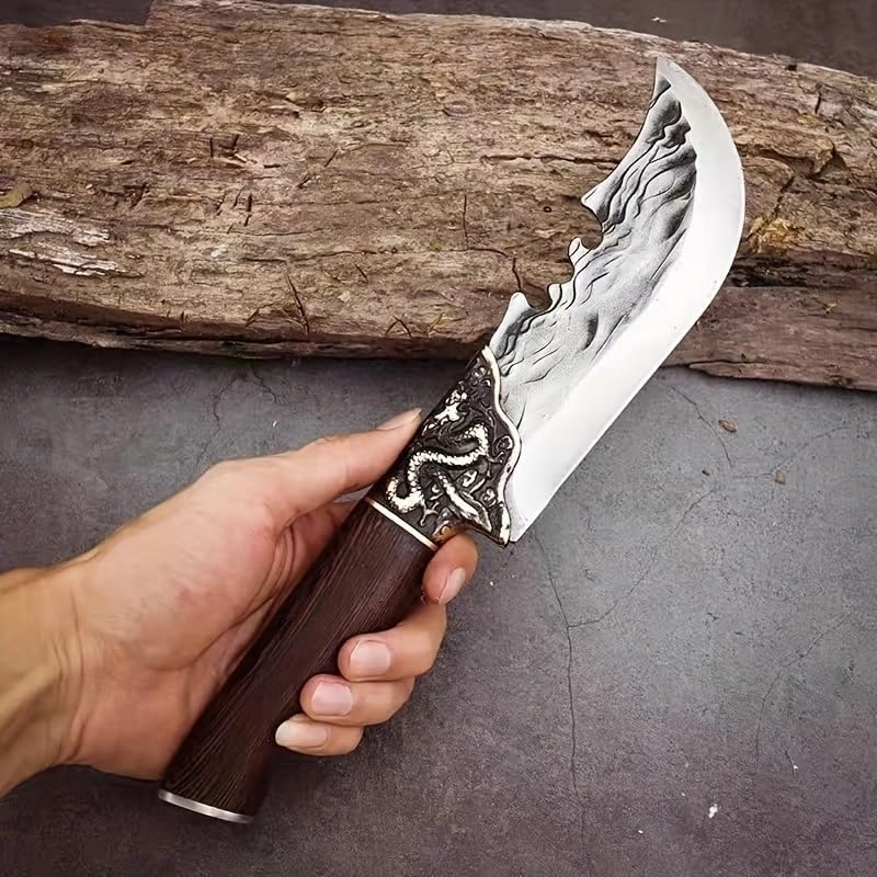 Meat Cleaver Knife, 6.6 Inch Hand Forged Boning Knife Dragon Head Shaped Wooden Handle Meat Cleaver Butcher's Meat With Sheath