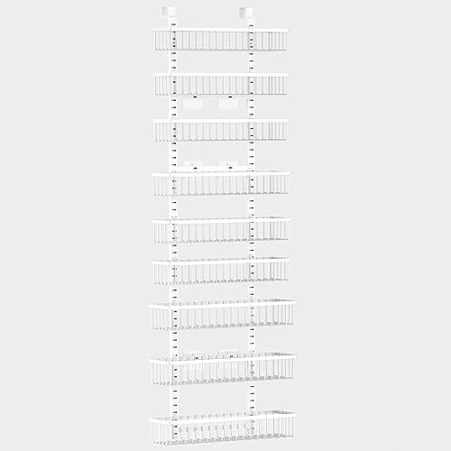 Miniatura 3 de Moforoco Organizador de despensa blanco de 9 niveles sobre la puerta, organización y almacenamiento de despensa, cesta colgante negra para pared,