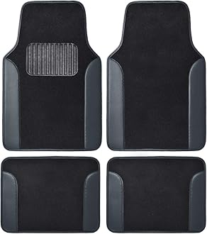 BDKFloor Mats for Cars, Two-Tone Carpet Car Floor Mats with Faux Leather Accents, Automotive Floor Mat Set with Built-In Heel Pad, Stylish Interior Car Accessories (Gray)