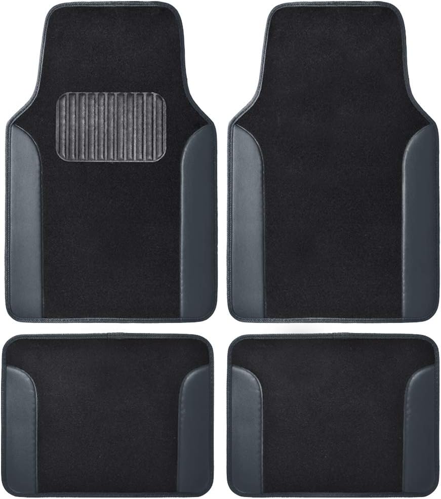 BDKFloor Mats for Cars, Two-Tone Carpet Car Floor Mats with Faux Leather Accents, Automotive Floor Mat Set with Built-In Heel Pad, Stylish Interior Car Accessories (Gray)