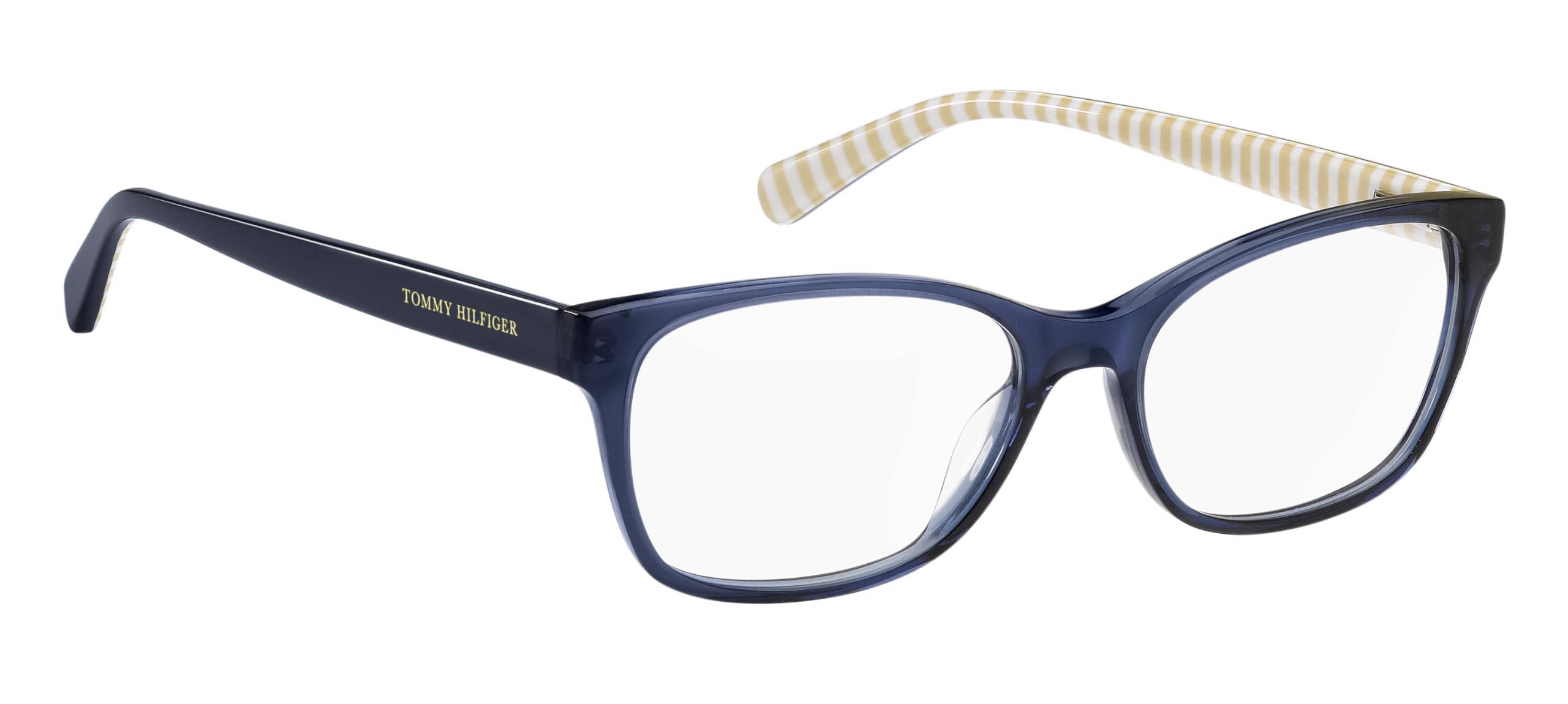 TOMMY HILFIGER Brille mit Sehstärke für Damen optional mit Sonnenbrillentönung oder Blaulichtfilter, Rechteckig, gefertigt aus Kunststoff (inklusive Brillenetui)