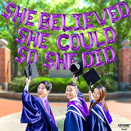 Image of KatchOn Purple She Believed She Could So She Did Balloons - 16 Inch | Congrats Balloon for Congratulations Decorations | Graduation Balloon Class of 2026 for Graduation Decorations 2026