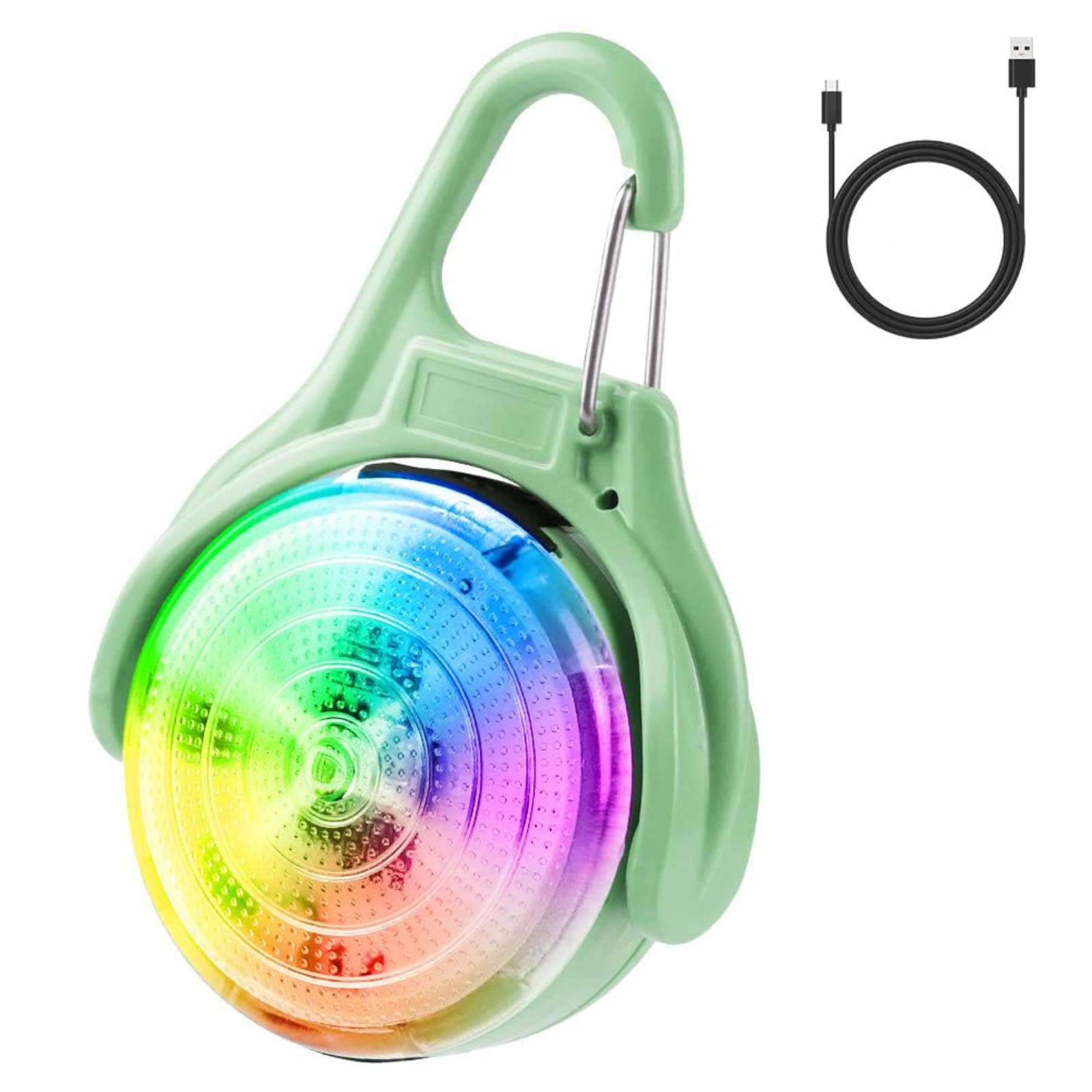 Ainiv 1 Pack LED Flashing Light, 4 Modes USB Rechargeable Dog Collar Light, IP68 Waterproof, Reflector Pendant for Night Walking, Running, Camping, School Bag - Green