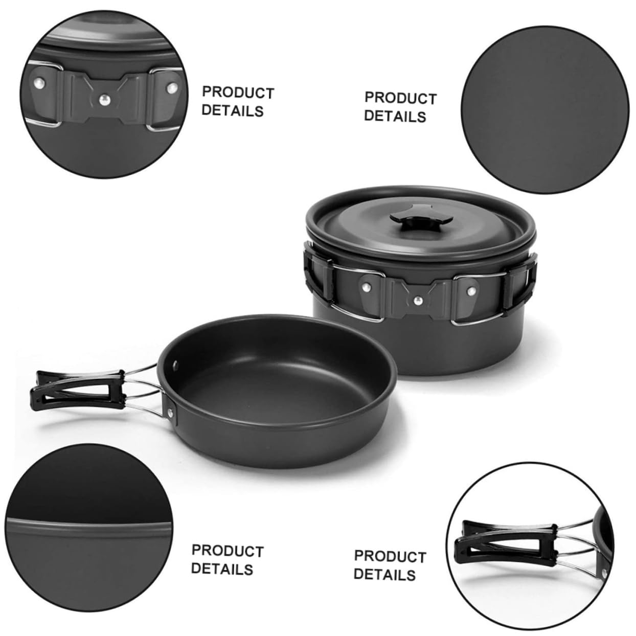 YARNOW Juego de Utensilios de Cocina Set de Ollas y Tetera para Acampar Portátil Aleación de Aluminio Ligera Color Negro para 2-3 Personas Adecuado para Camping y Actividades al Aire