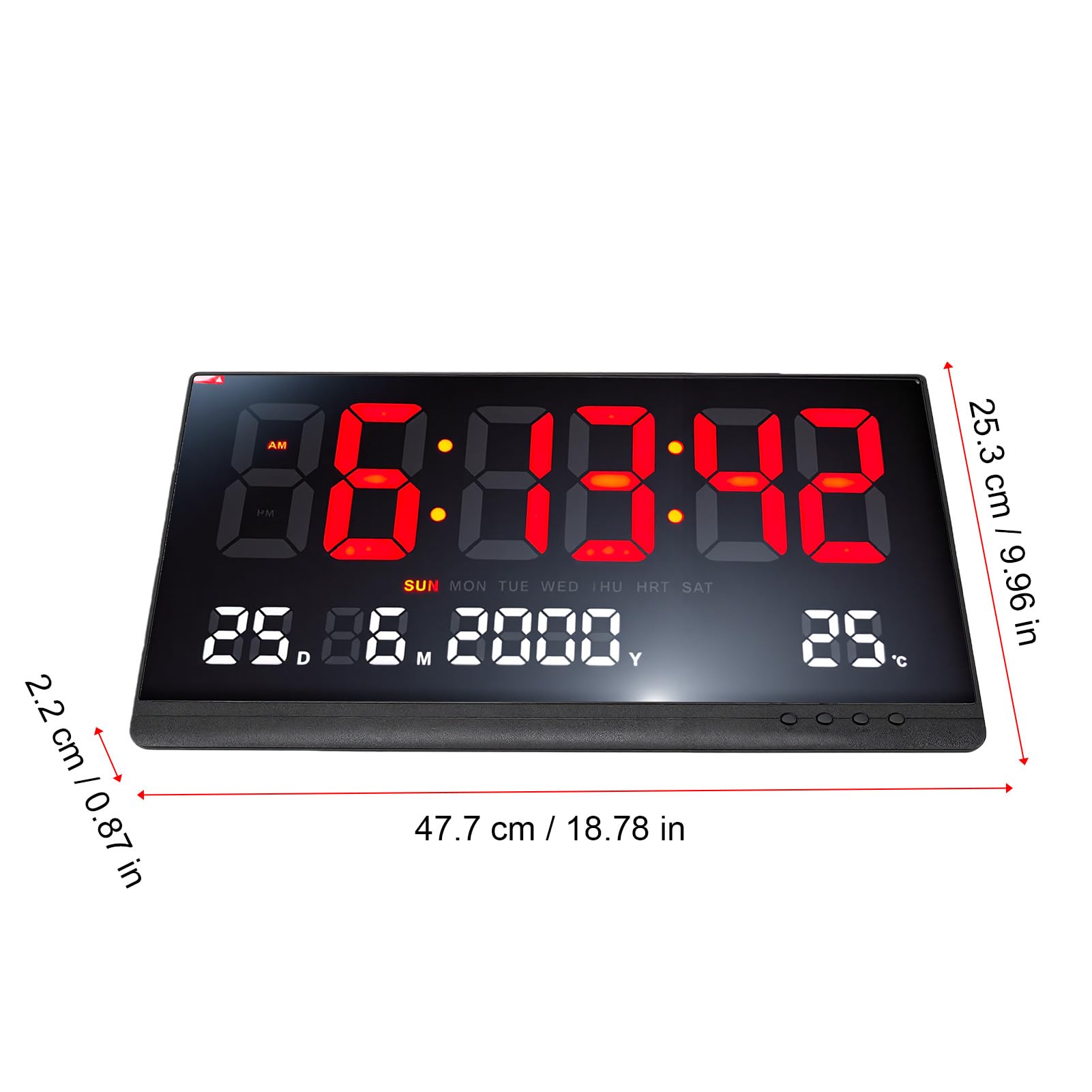 Naroote Orologio Da Parete LED Con Ampio Schermo Calendario Temperatura | 3 Livelli Di Luminosità, Display Extra Large, Formato 12/24H, Data e Giorno, Temp Ambiente, Memoria, Fessure Di Ventilazione
