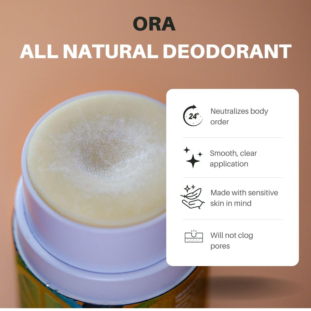 Shear Revival Ora All Natural Deodorant - Aluminum Free, Baking Soda Free Deodorant with Cocoa Butter, Long Lasting, Gentle Formula for All Skin Types, Vegan - Bergamot & Hinoki Wood