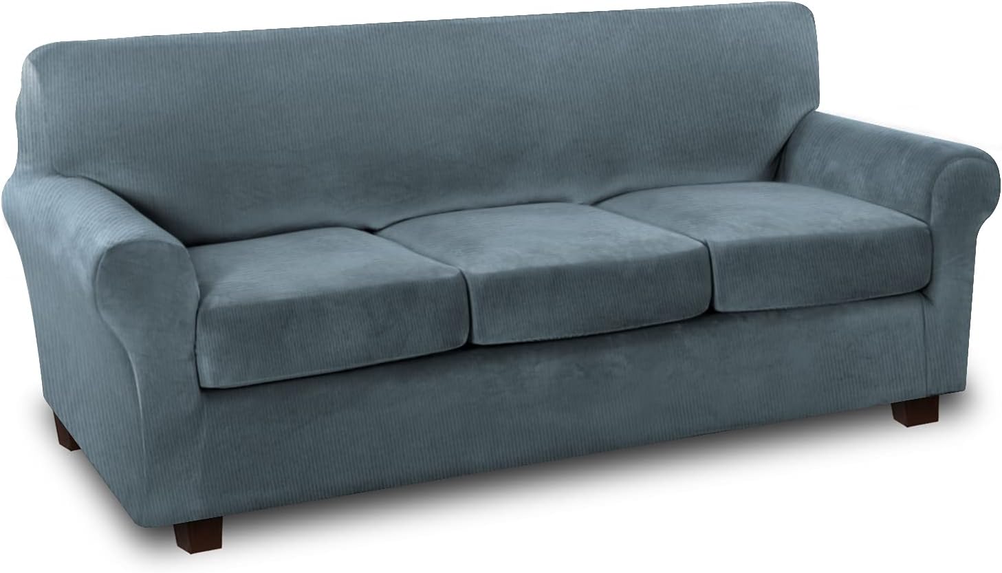 Buy Thick Striped Velvet 4 Piece Stretch Sofa Covers Couch Covers For 3 Cushion Couch Sofa Slipcovers Base Cover Plus 3 Individual Cushion Covers Feature Soft Stay In Place Sofa Stone Blue