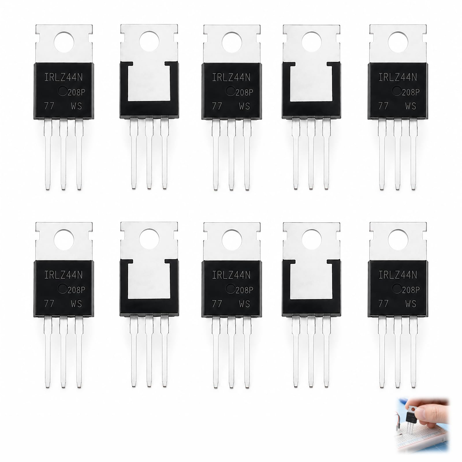 10 Stück IRLZ44N Transistor, N-Kanal MOSFET TO-220 55V 49A Logic Level Feldeffekttransistoren für Netzteile, Schaltungen, LED Steuerung und DIY Projekte, hohe Effizienz und schnelle Schaltleistung.