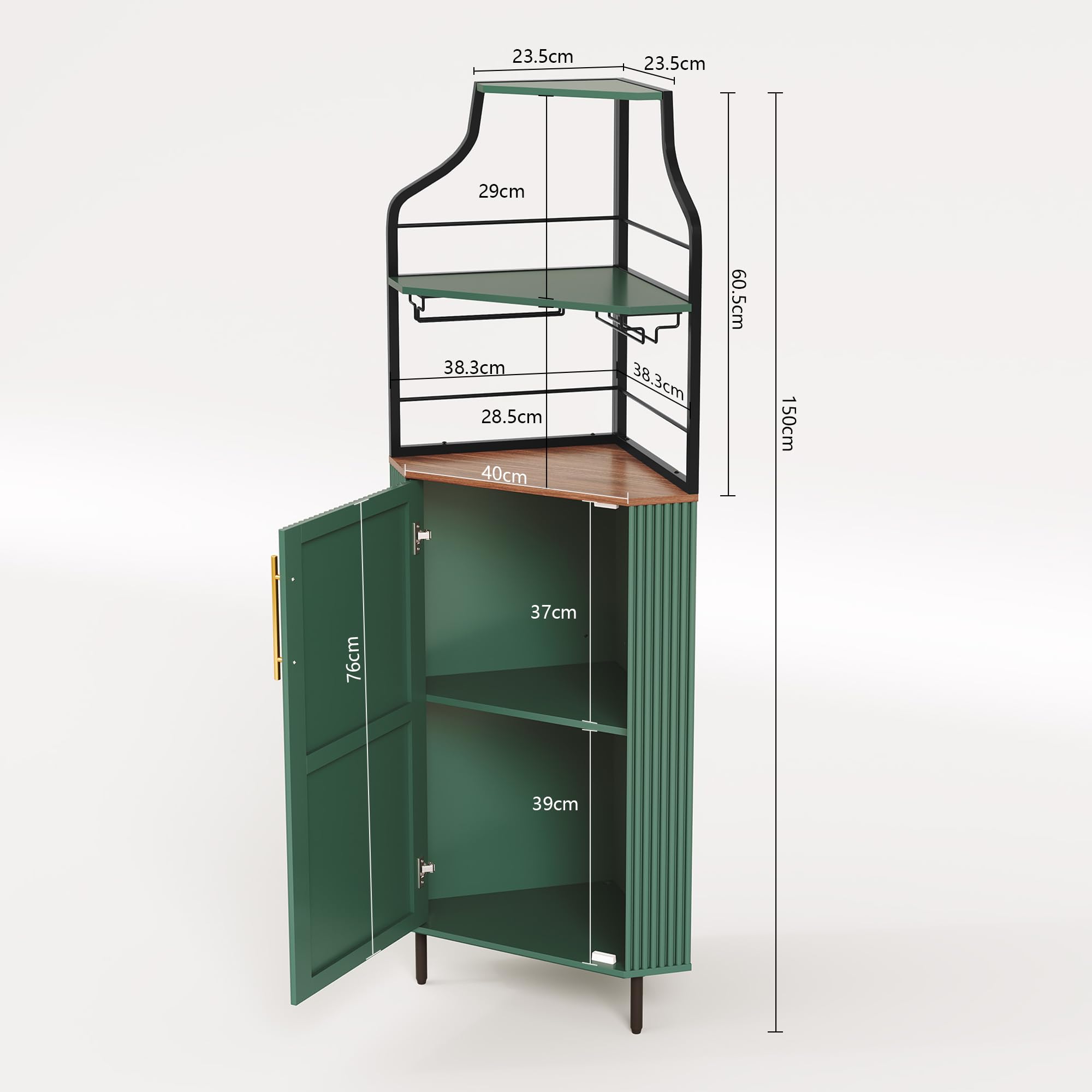 HOLTICO Barschrank, Weinschrank mit Verstellbarem Regal Eckschrank mit Glashalter Minibar für Küche, Wohnzimmer, Esszimmer (Grün)