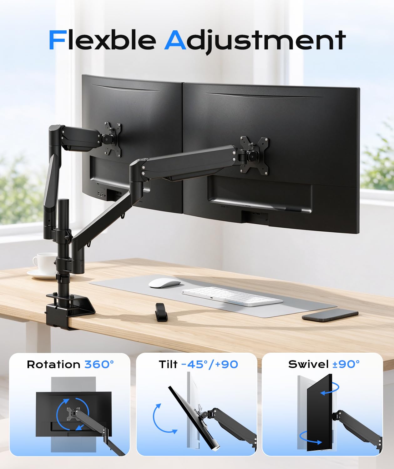 Pholiten Grande supporto doppio per monitor da 33 a 35 pollici, fino a 10,9