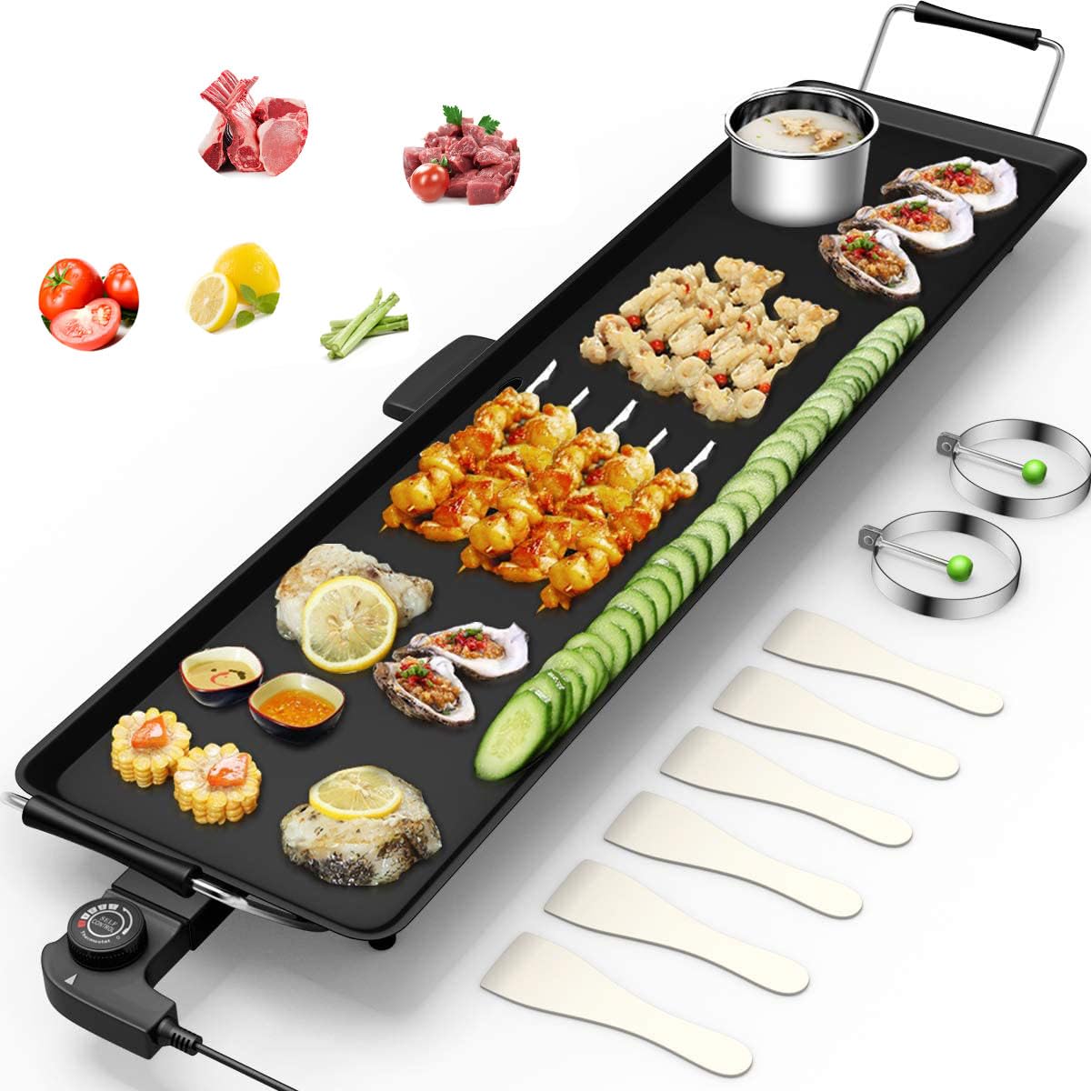 GOPLUS - Plancha eléctrica XXL antiadherente con termostato ajustable, rejilla de mesa antideslizante y lavable con asa acolchada, gran capacidad para 8 personas, 1800 W, 90 x 23 cm