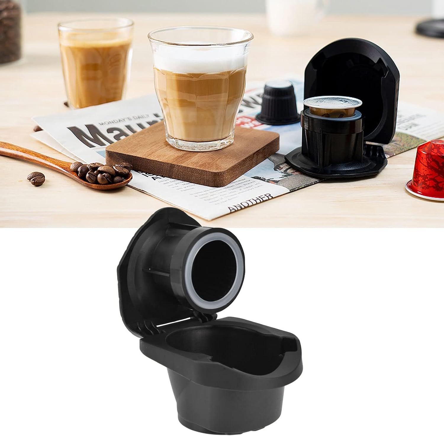 Reusable Coffee Pods Adapter Holder for Machine, Converter for Nespresse, Food Grade PP Material