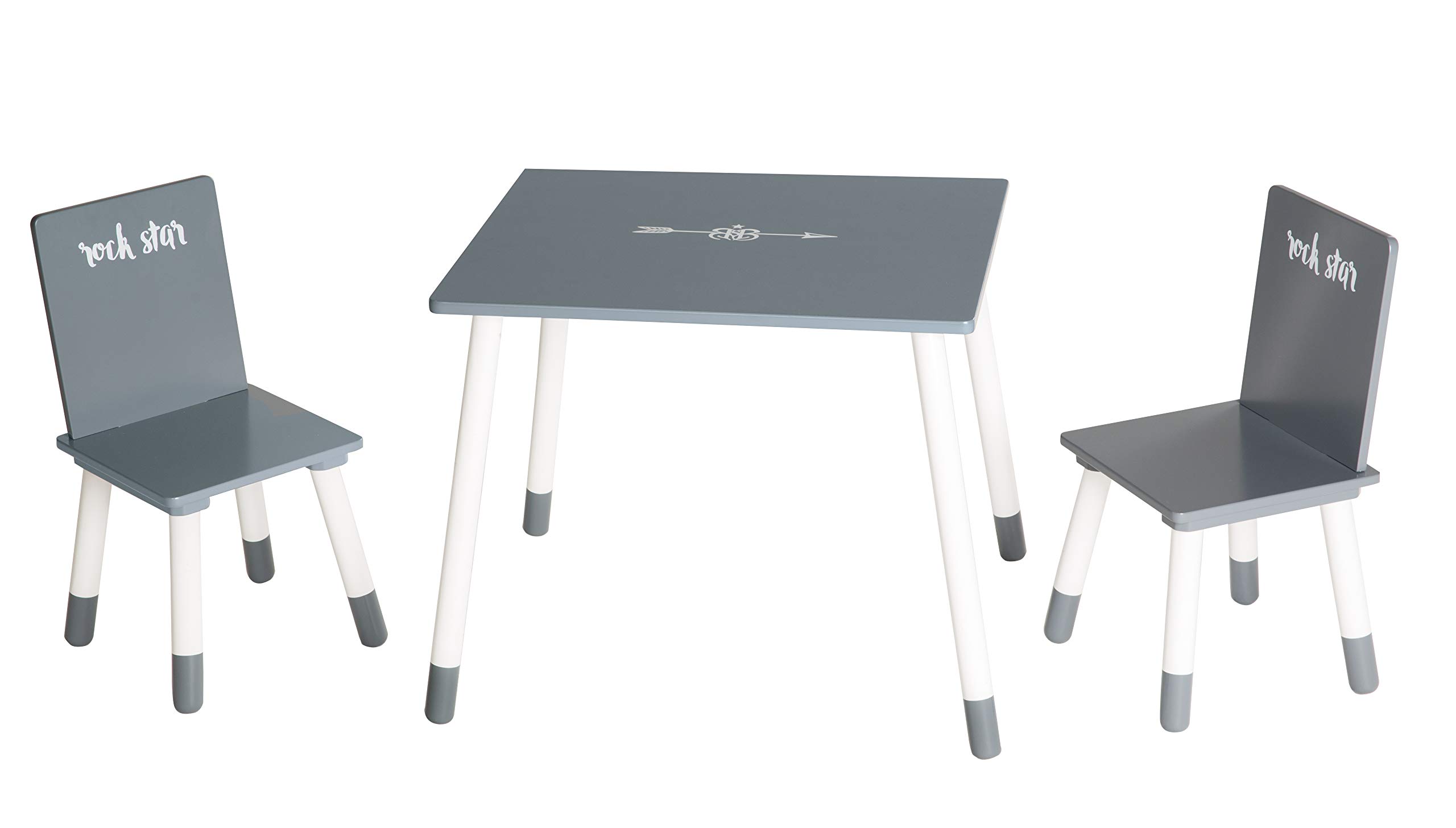 roba Ensemble Table + 2 Chaises Enfants "Rock Star Baby 3" - Pieds en Bois Massif - Style Scandinave - Gris Foncé/Blanc
