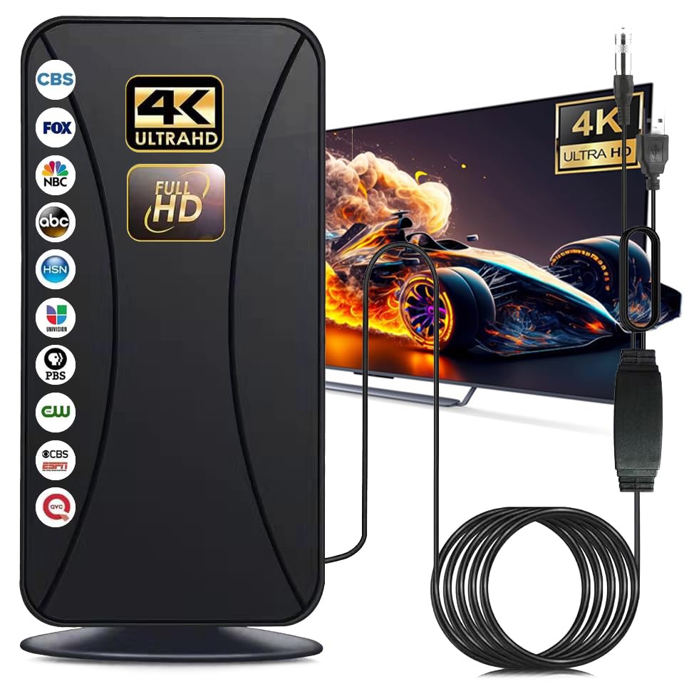 2025 TV Antenna, 1200+ Mile Long Range TV Antenna for Smart TVs and All Older TVs, Indoor Outdoor Clear Digital Antenna with 4K 1080p Support - Coaxial Cable and Amplifier