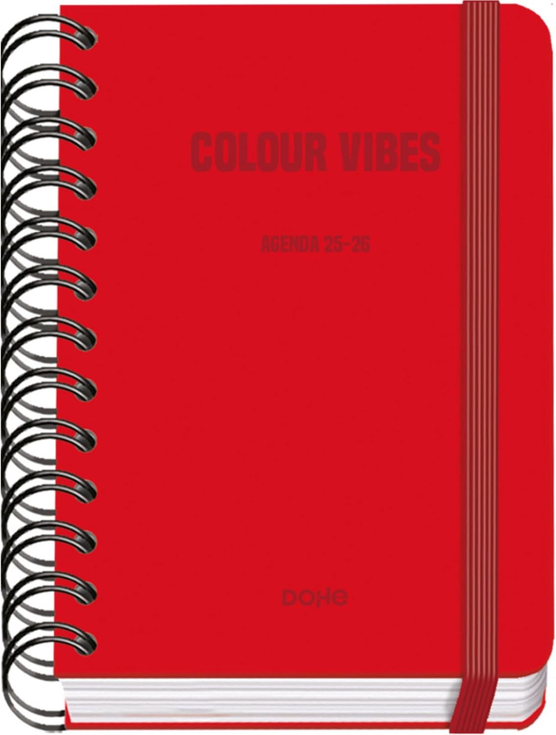 Dohe - School Agenda 2025 2026 - Weekly Overview, Size A5 (15 x 21 cm), Spanish and English, Double Spiral Bound and Elastic Band, Hard Cover, 4 Sticker Pages - Colour Vibes Cyan