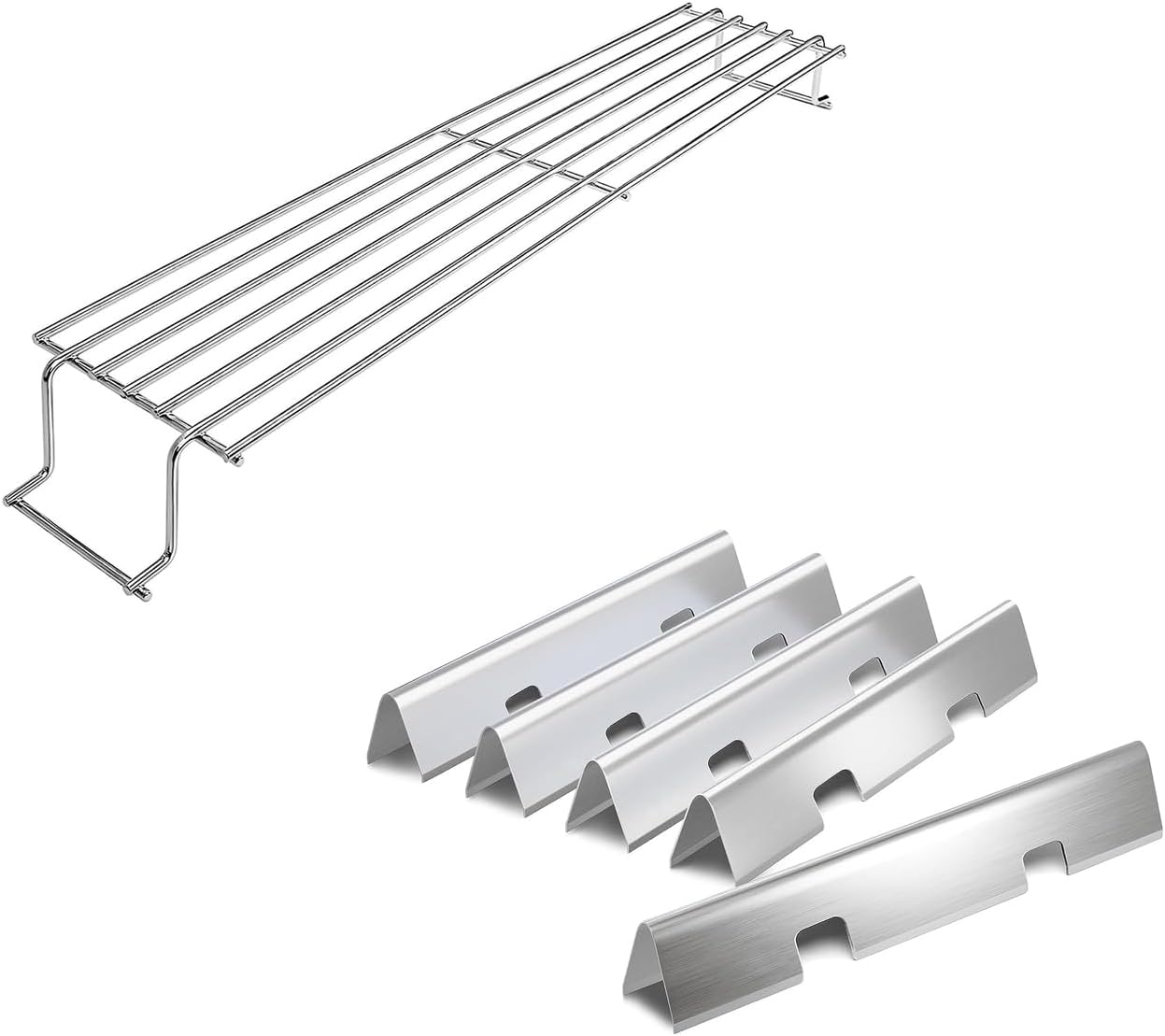 QuliMetal Stainless Steel Warming Rack and Flavorizer Bars for Weber Spirit 300 and GS4 Spirit II 300 Series Gas Grills with Front Control Knobs