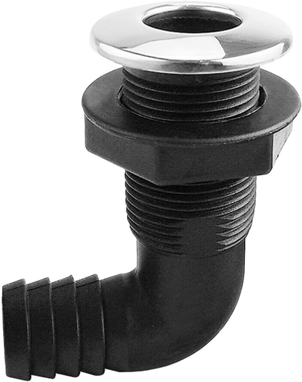 Boat 90 Degree 3/4'' Marine Nylon Thru Hull Connector,Black Deck Floor Drain Scupper with Stainless Steel Trim Cover, Hose Pipe Elbow Bilge Pump Drain Thru Hull Fitting
