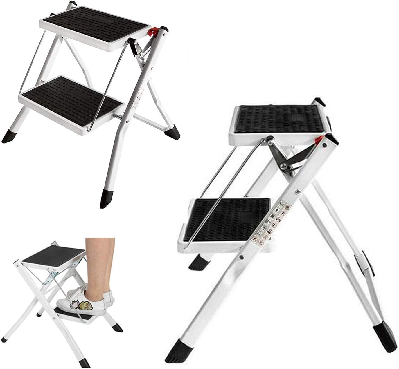 Portable 3 Step Ladder Compact Folding Design Easy Storage for Home Office Kitchen DIY Painting Anti-Slip Mat Steel Frame Ladder 150KG Max Load ()