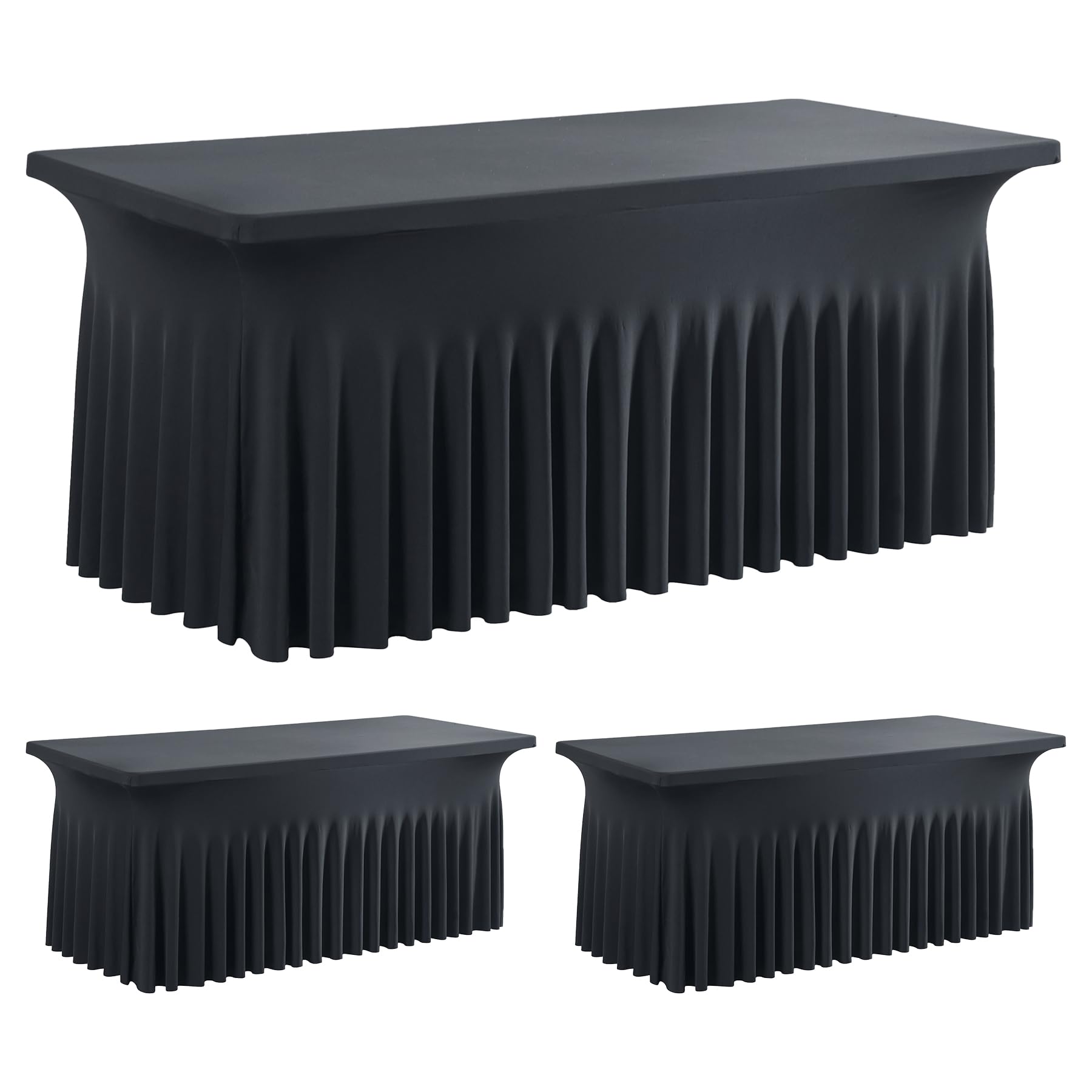 leegleri 2 Pack Black Spandex Fitted Table Clothes for 5 Foot Rectangle Tables, Wrinkle Free 5ft Stretch Table Cover, Spandex Table Skirt for 5FT