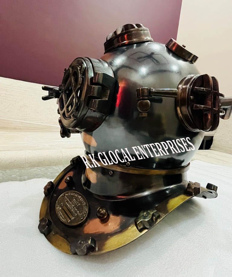 Miniatura 3 de Casco antiguo de buceo de latón marino de los Estados Unidos de tamaño completo Mark V Buceo de aguas profundas regalo