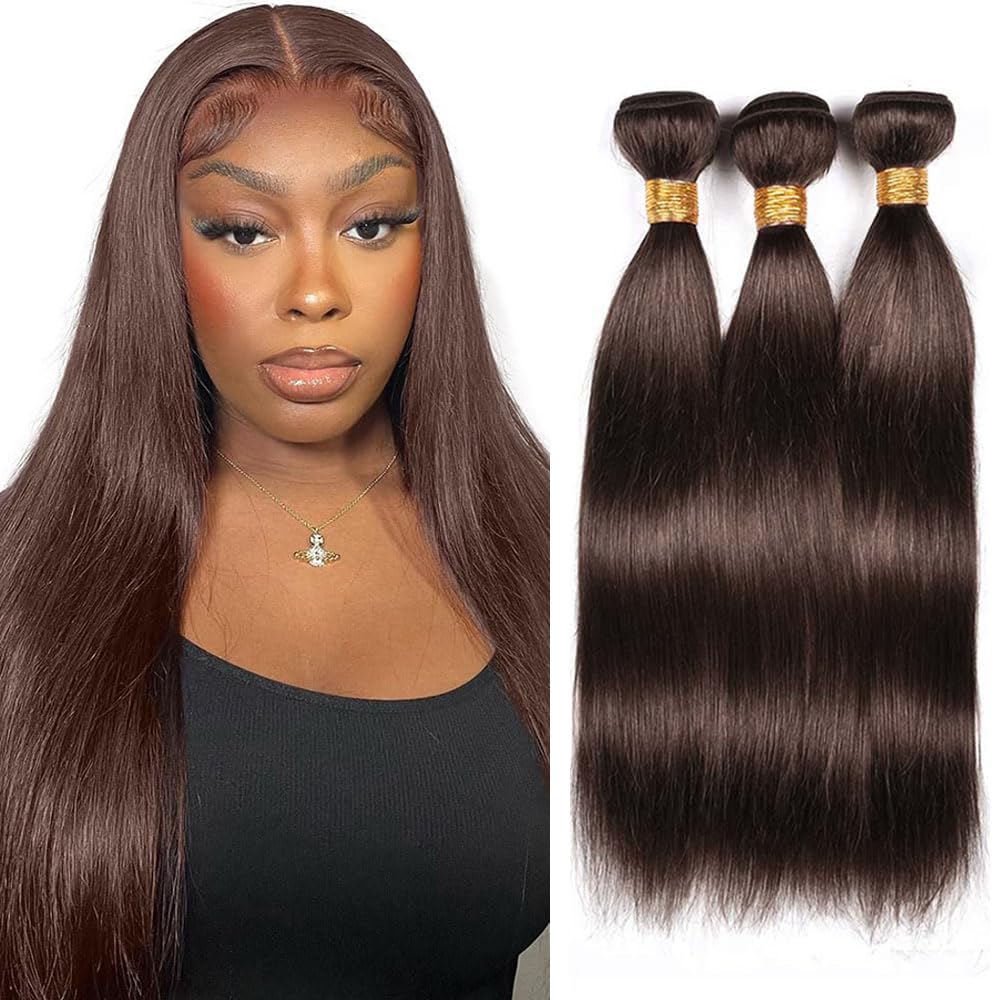Shoaiye #4 Chocolate Brown Color Straight Human Hair Bundles Bundle/100g Total 300g Human Hair Extension For Women Doubles Weft Unprocessed 22 24 26 Inch