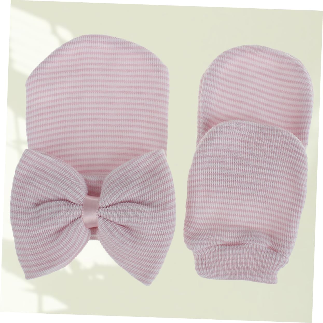 Ipetboom Baby Knit Cap and Glove Set Big Bowknot Soft Cotton Knit Newborn Girl Accessories for Winter Wear