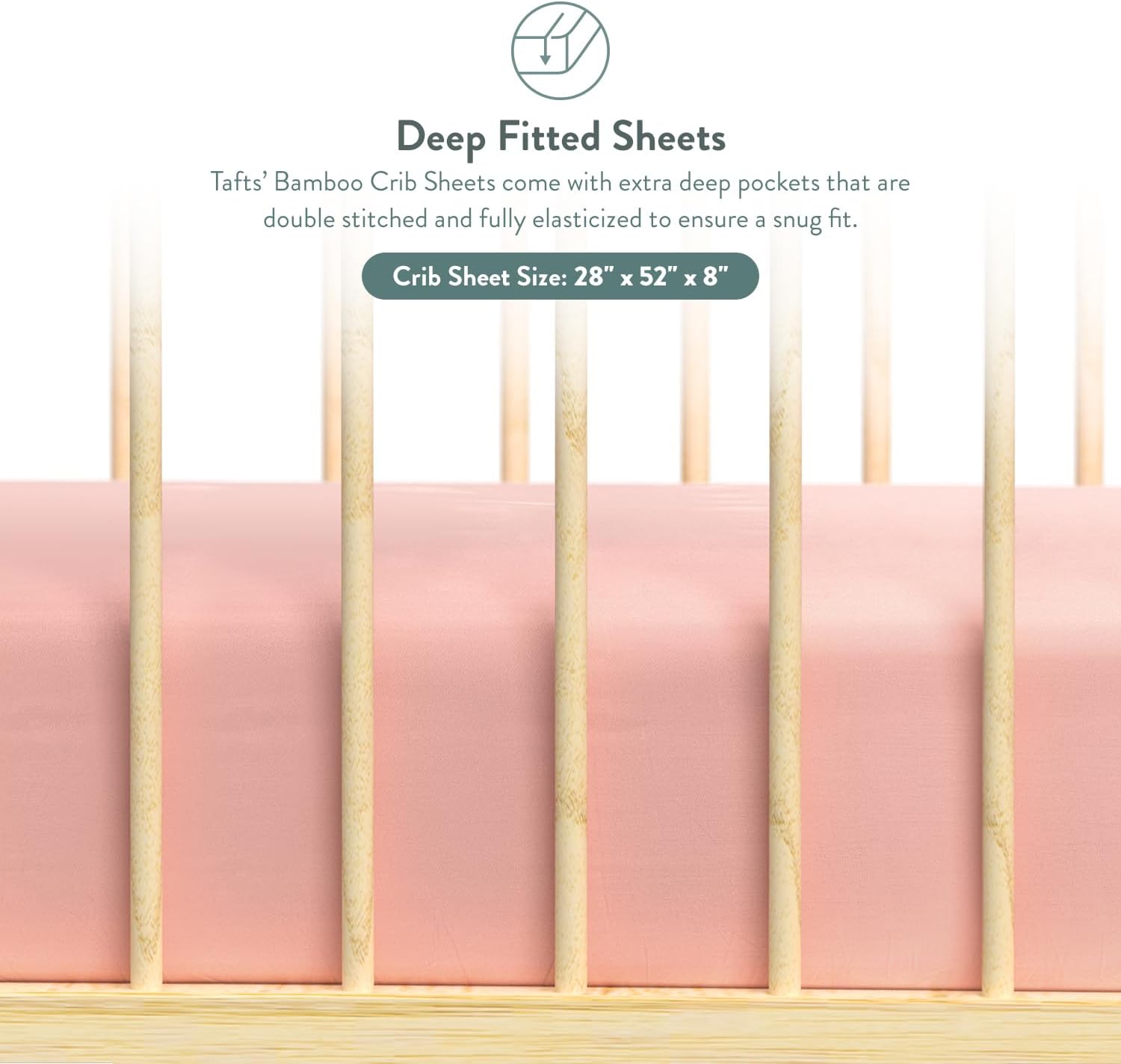 Tafts 100% Viscose Fitted Crib Sheets, Girls, Boys & Unisex, 8 Inch Deep Pocket, Standard Crib & Toddler Mattress, Cooling, Soft, 360 Elastic, Guarantee, (2PACK, 28 x 52 Blush)