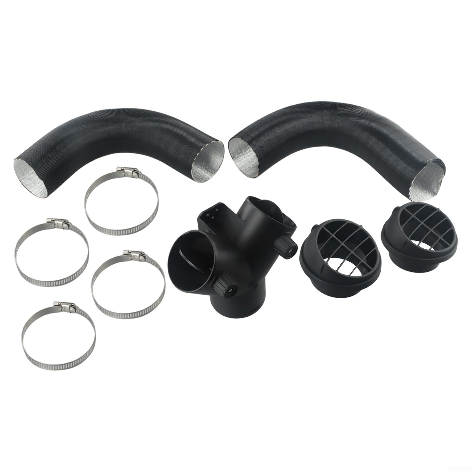 Branche en Y pour conduit d'air chaud en feuille d'aluminium de 60 mm, avec sortie d'aération en plastique et colliers de serrage chromés, pour Eberspacher, pour Webasto