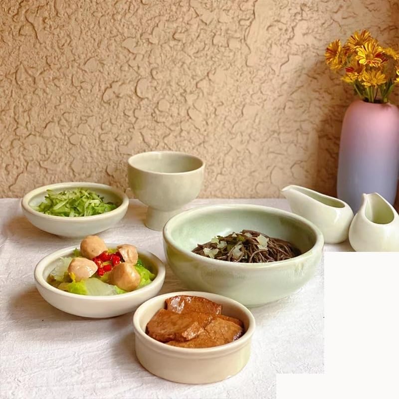 Assiettes Service de Table Bol à nouilles japonais en céramique, assiette à Dessert, bol à riz, assiette à légumes, verre à vin Assiette(5PCS)