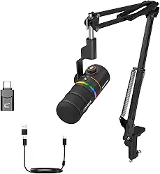 COMICA EJoy D10 Pro Microfone Dinâmico XLR/USB-C para PC e Consoles, com Braço Articulado, Mudo, Redução de Ruído e Controle de Ganho, Ideal para Gravação, Podcast, Streaming e YouTube
