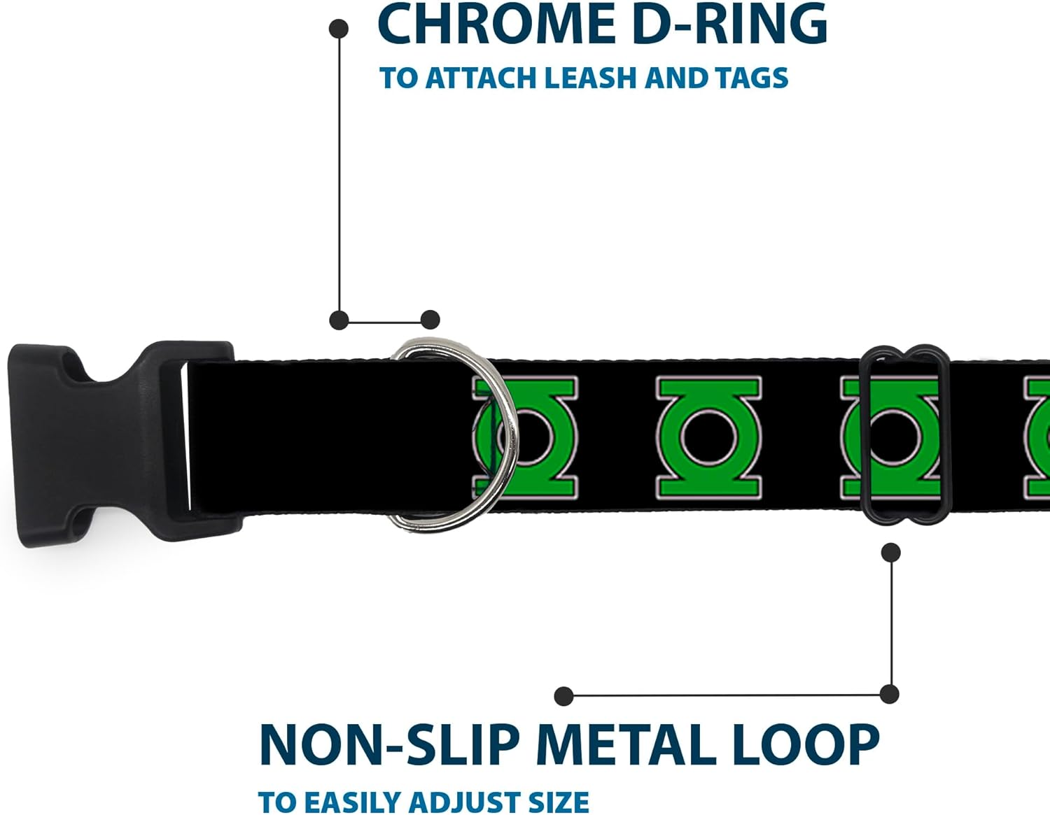 Buckle-Down Plastic Clip Collar - Green Lantern Logo Black/Green - 1.5" Wide - Fits 16-23" Neck - Medium