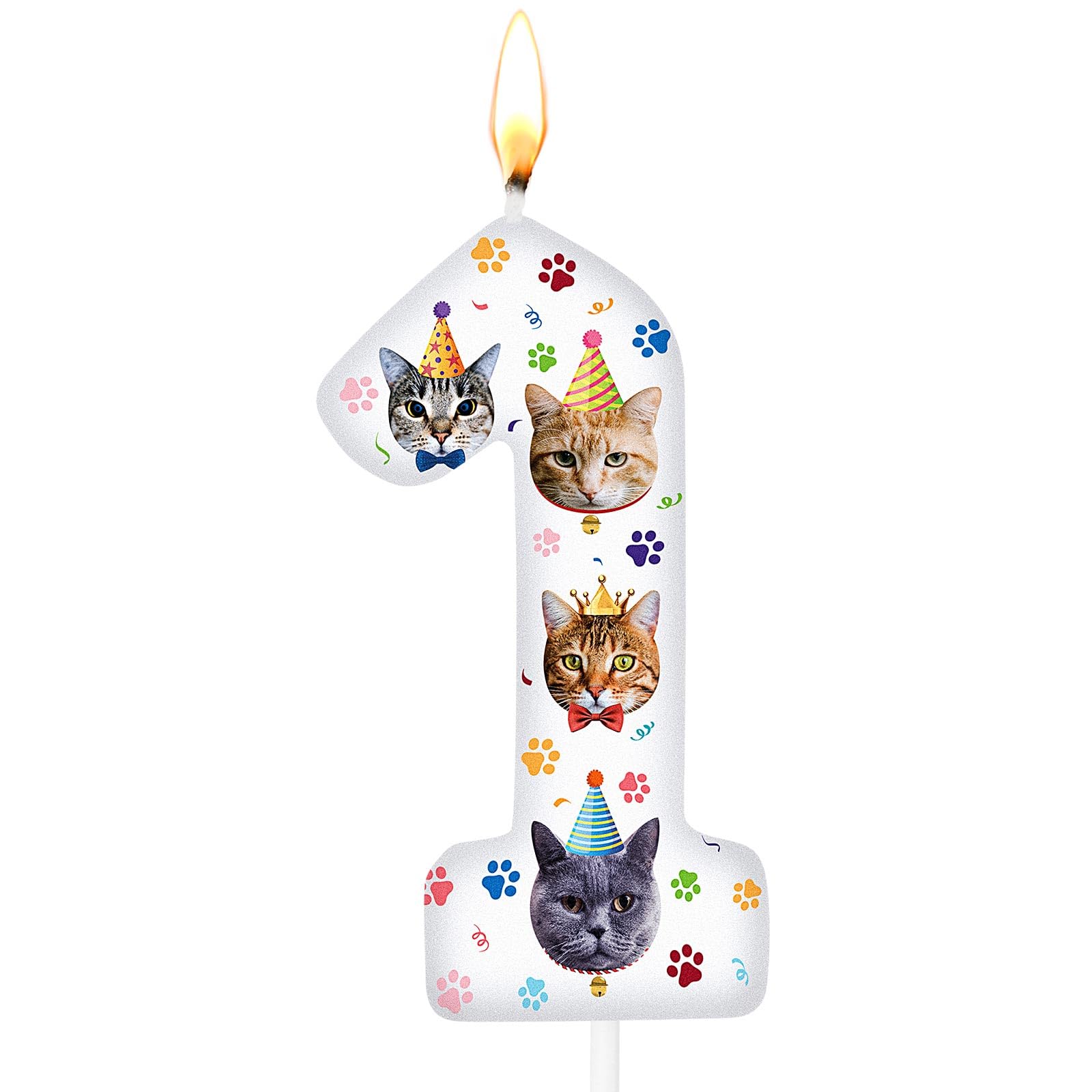 Conelist Cat Birthday Number Candles Cat Paw Print Themed Birthday Candles Paw Print Numeral Cupcake Topper for Cake Kitten Pet Theme Decorations Party Supplies(Number 1)