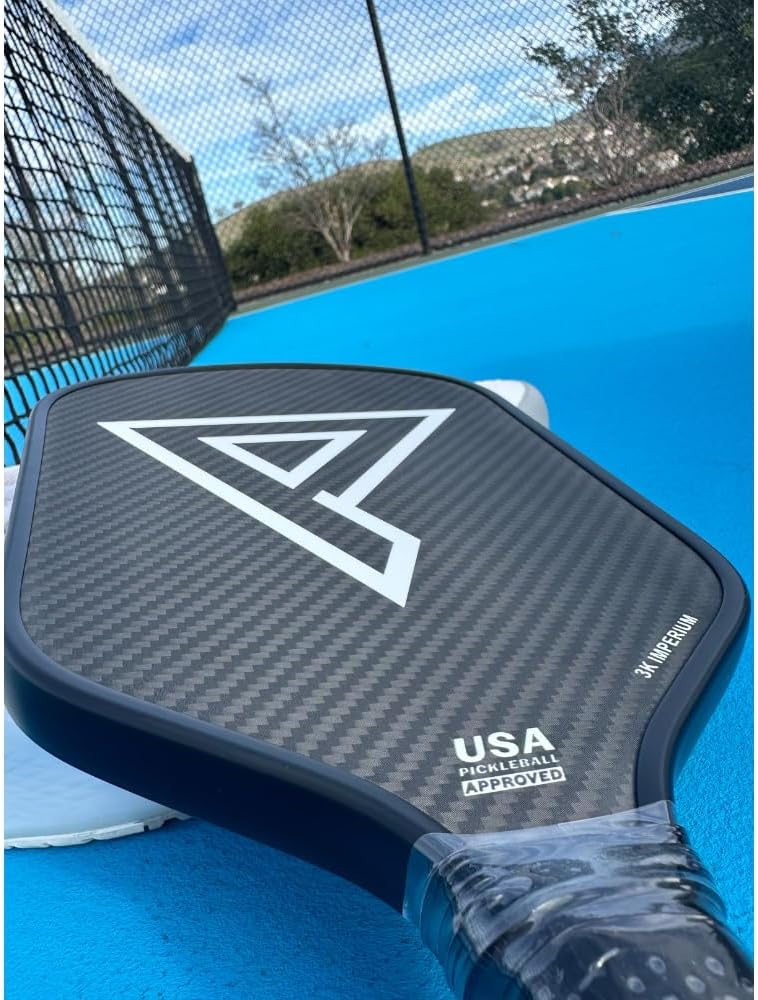 Pickleball Paddle Advanced, Raw 3k Carbon Fiber, Thermoformed Paddle, Honeycomb Polypropylene Core, 16 MM Thickness, USA Pickleball Approved, Style Spin & Grit. 3k Imperium.