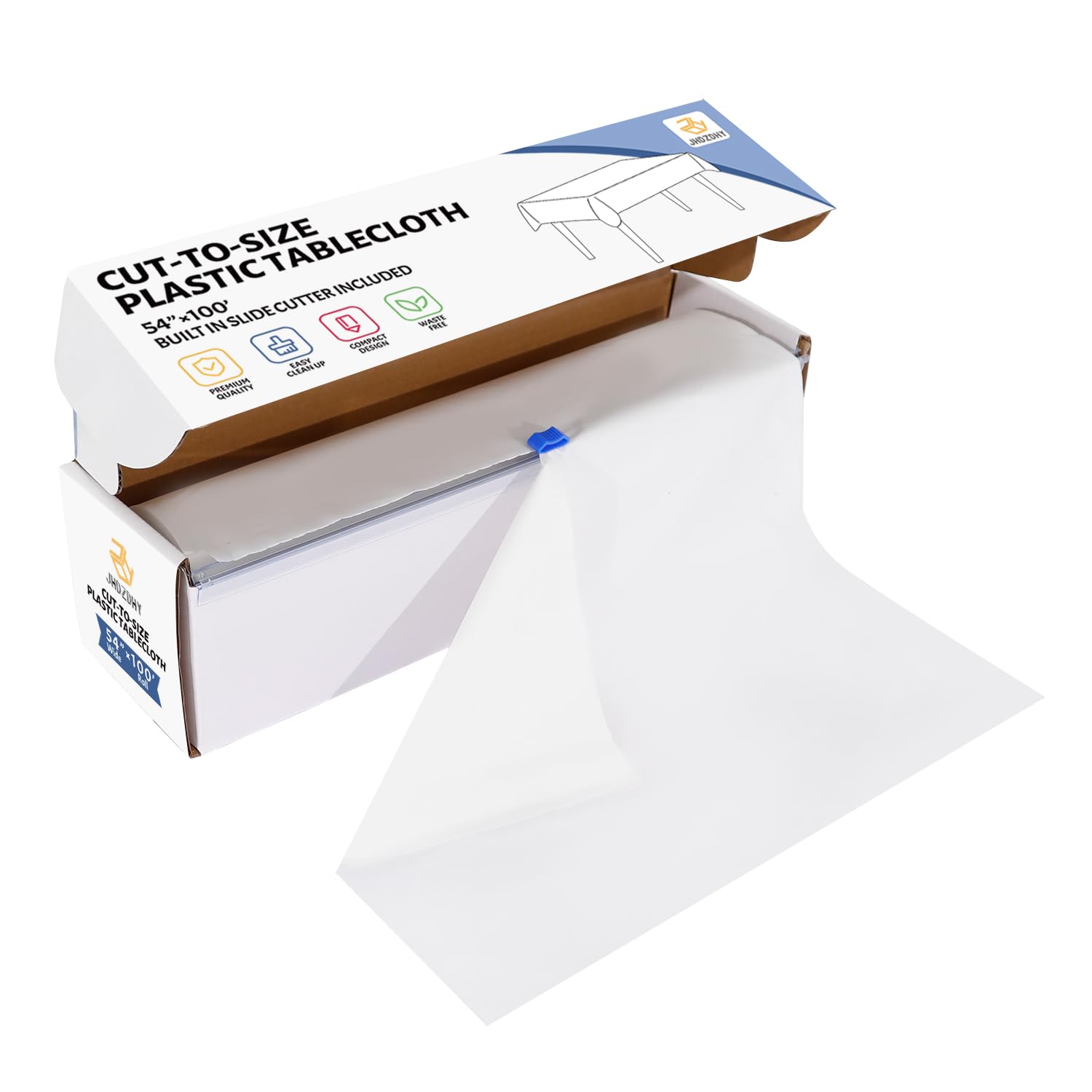 54 Inch X 100 Feet Plastic Table Cover Roll Disposable Tablecloth with Slide Cutter for All Type/Shape Tables | Picnic, Party, Banquet, Birthdays, Weddings (White)