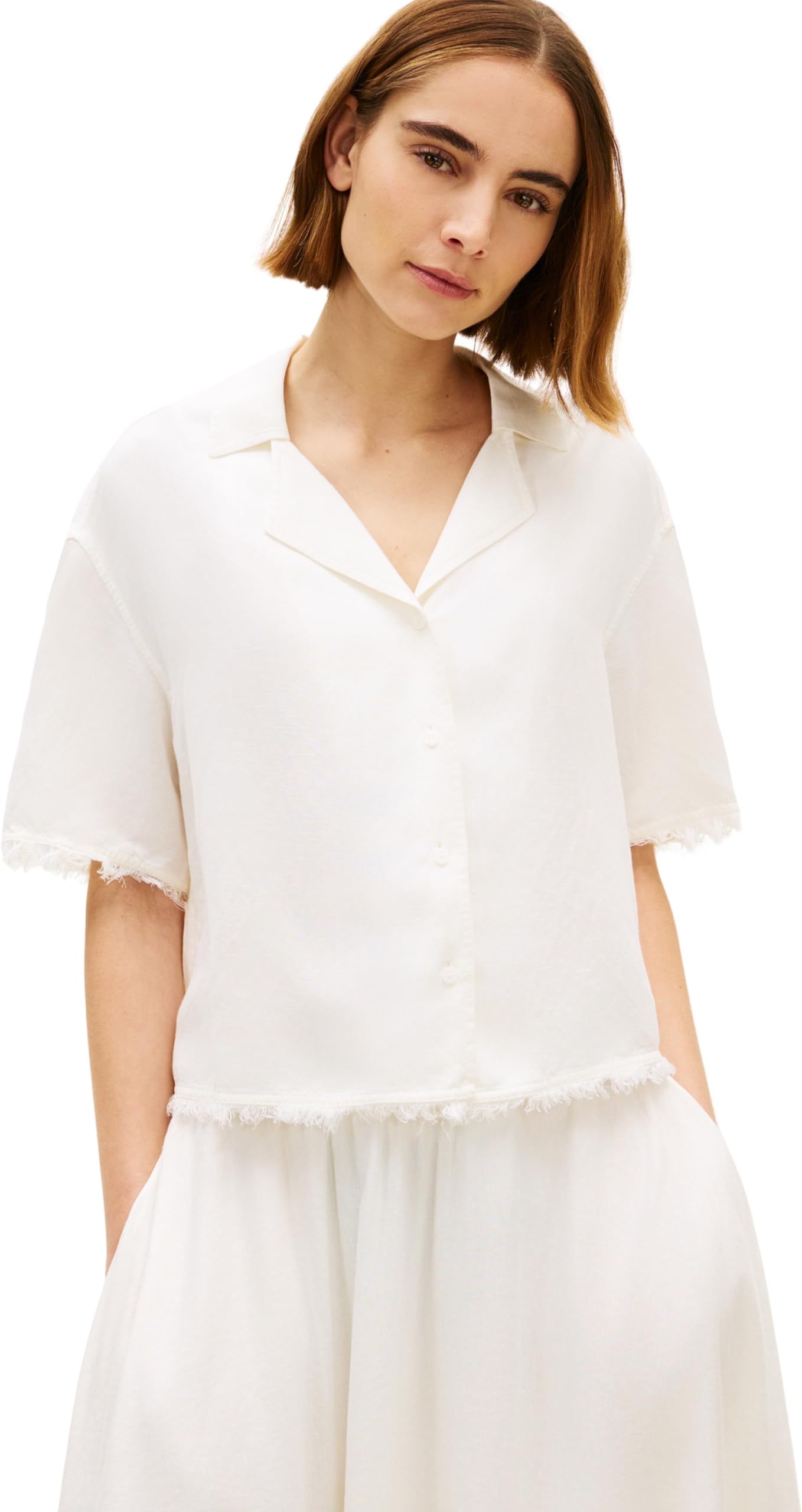 Tommy Hilfiger Frayed Vis/Linen SS Shirt Ww0ww48924 Camicia S/S Donna (Pacco da 1)