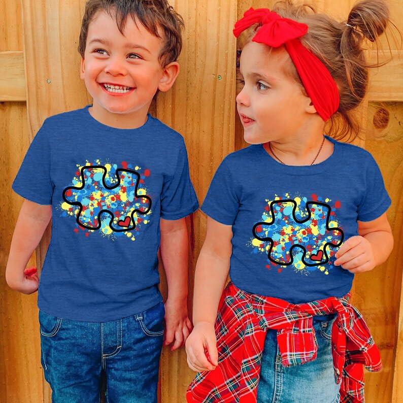 Toddler Autism Awareness Shirts for Boys Girls Funny Puzzle Piece Tshirt Kids Support Autism Blue Tee Mental Health Tops2