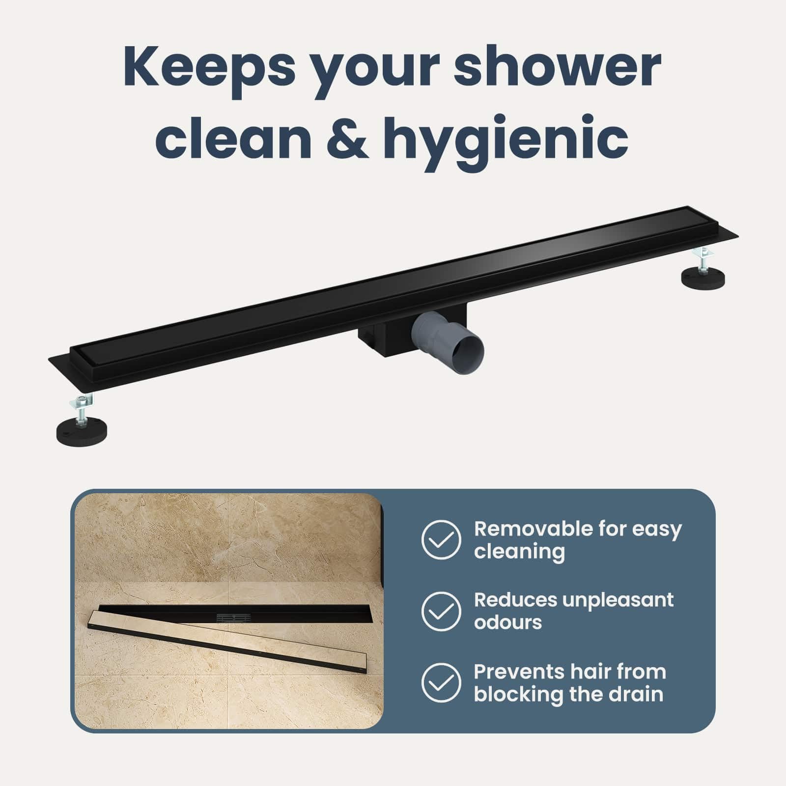 vidaXL Drenaggio Doccia 2 in 1 Nero 100 cm Acciaio Inox 304, Stile per Il Bagno, Scarico Doccia Moderno, Soluzione idraulica, Accessori per Il Controllo dell'Acqua
