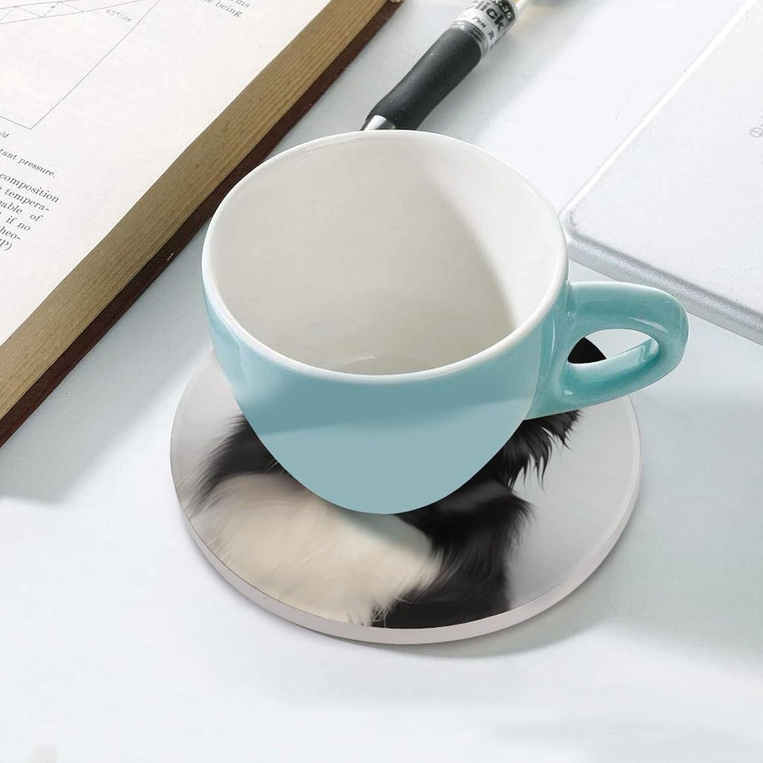 Border Collie Coasters for Drinks Absorbing Round Ceramic Stone Coaster with Cork Base Coffee Cup Beverage Table Cup Mat Modern Style Bar Coaster Set for Home Decor