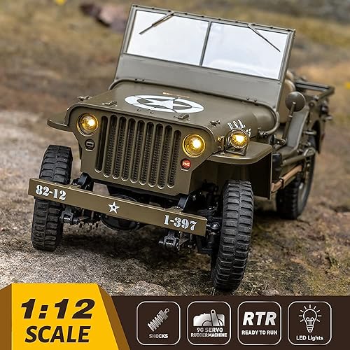 Vista 2 de FMS Rochobby RC12001RTR RC Car 112 1941 MB Scaler Willys Jeep Remote Control Crawler Military Truck 4x4 Vehículo todoterreno con transmisor