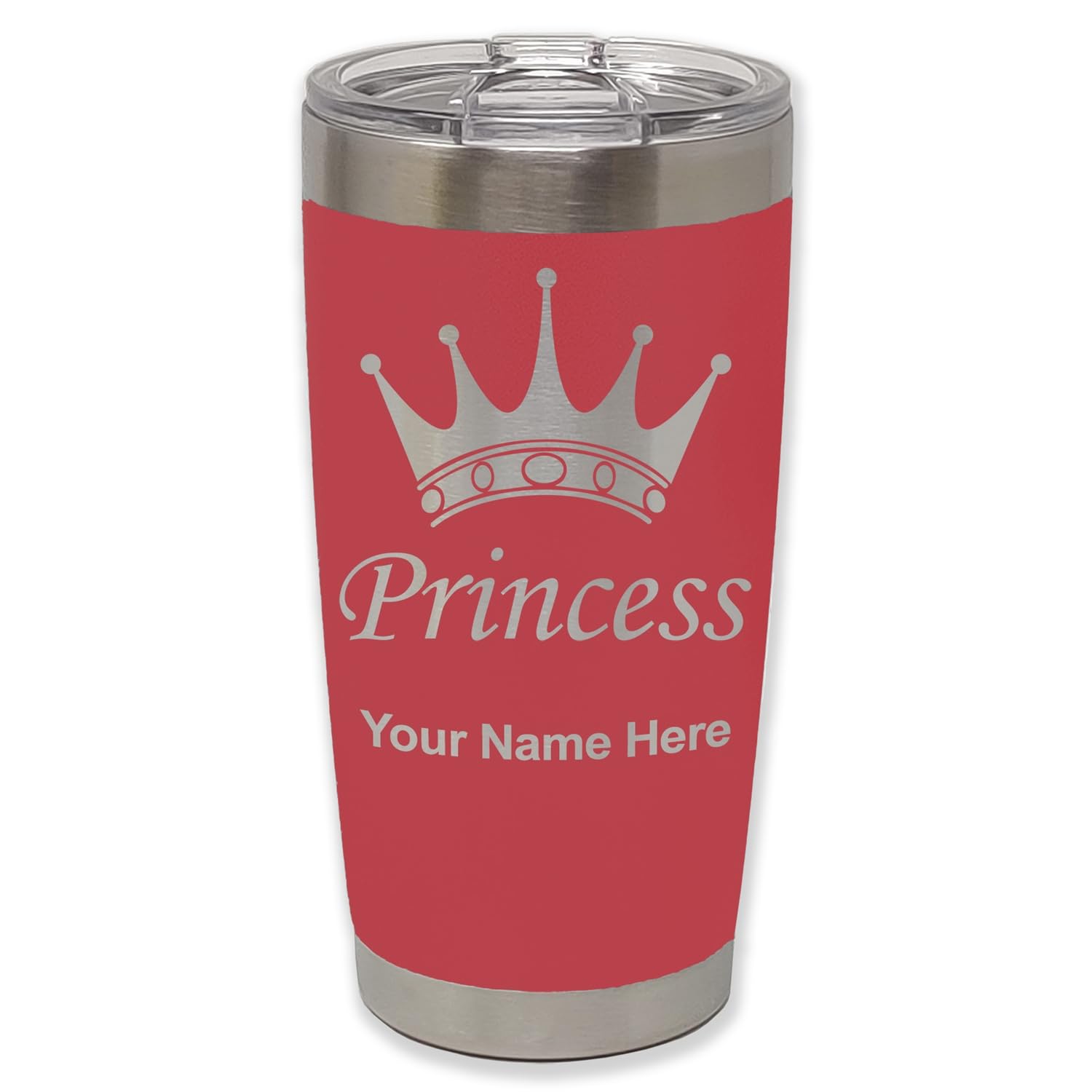 LaserGram 20oz Vacuum Insulated Tumbler Mug, Princess Crown, Personalized Engraving Included (Maroon)