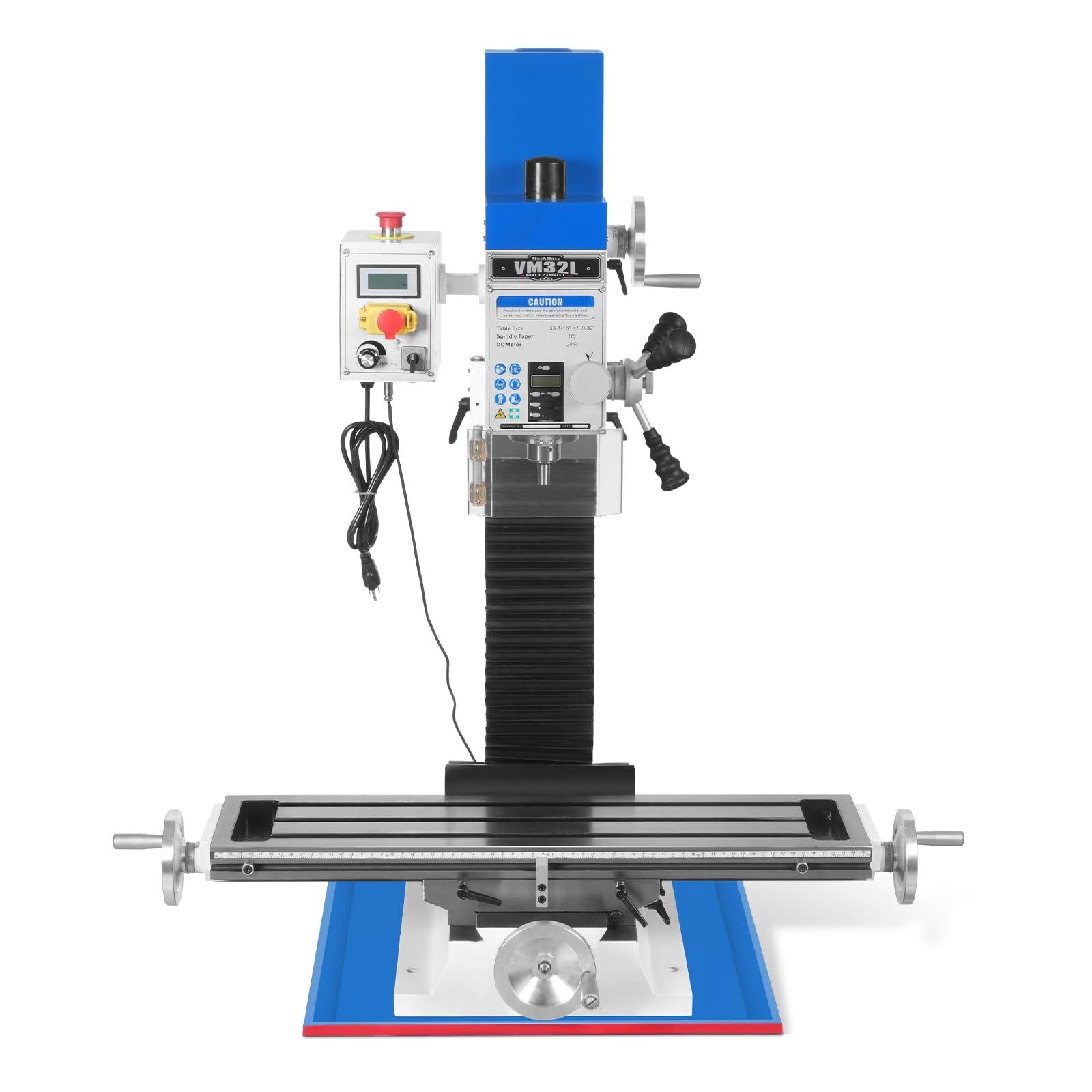 Mechmaxx 8-1/4"x33'' Industrial Benchtop Mill Drill Machine Brushless Motor, Variable Speed, R8 Spindle, 2 HP, 110V, Compact Milling Drilling Tool for Garage Shop, DIY Metalworking without Stand,VM32L