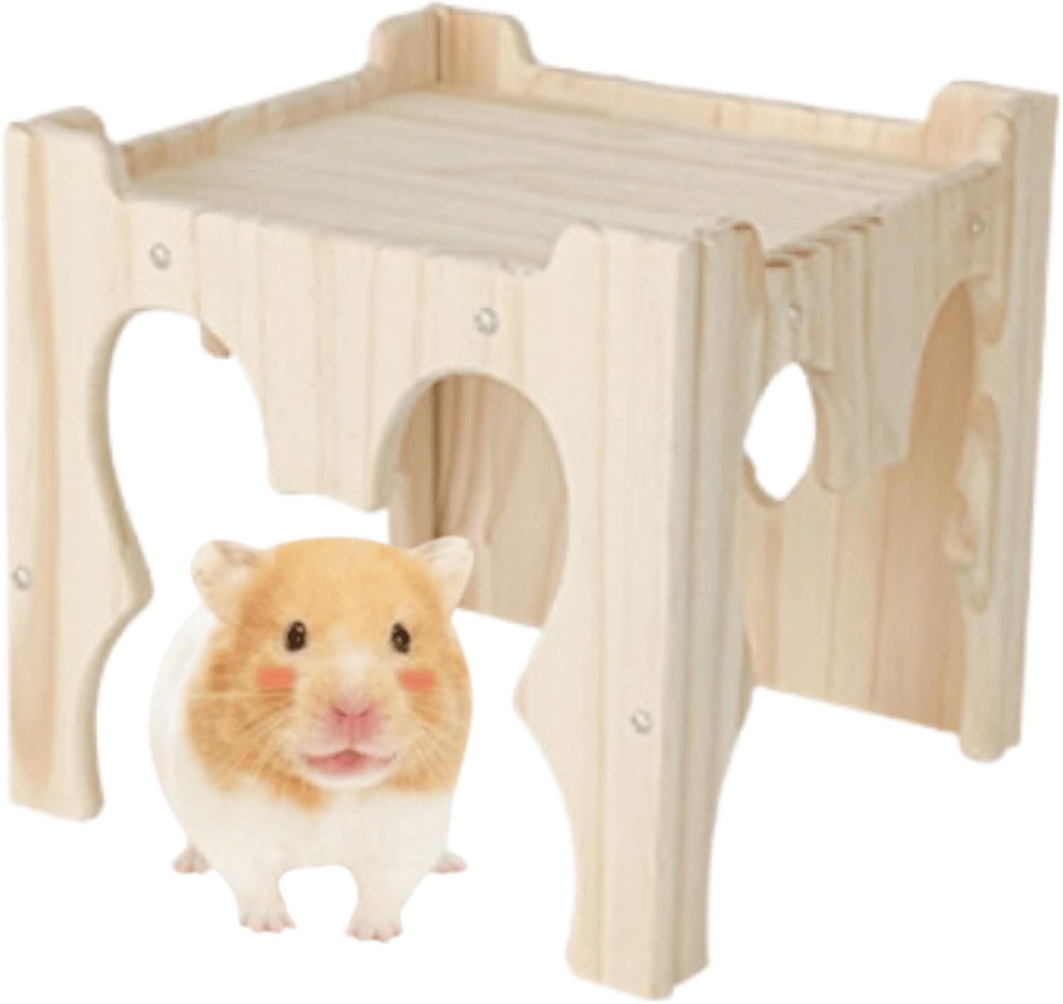 Wooden Guinea Pig Hideout, Chinchilla House, Baby Rabbit House, Dwarf Bunny Hut Hideout Wood, Small Animal Hideout for Rats, Hedgehog (C)