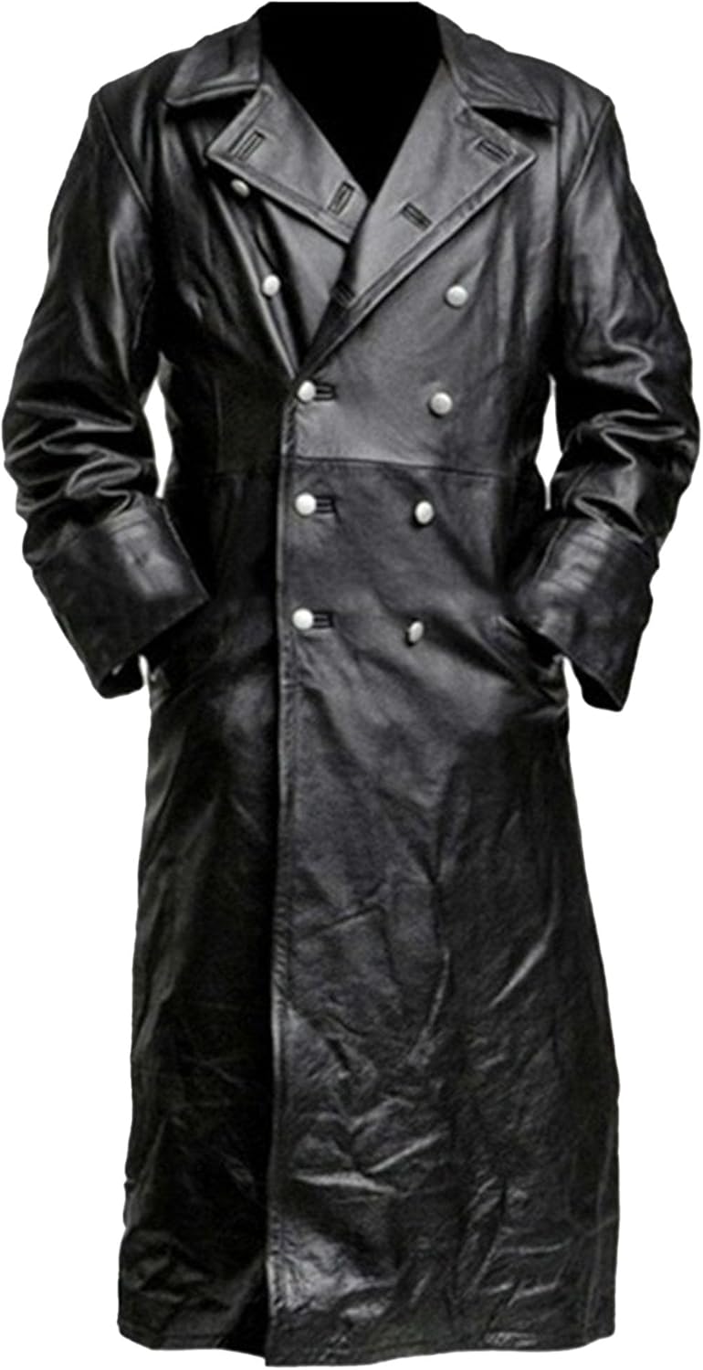 Mens Vintage Leather Jacket Long Trench Coat Full Length Fashion Faux Leather Overcoat Open Front Cardigan Jackets