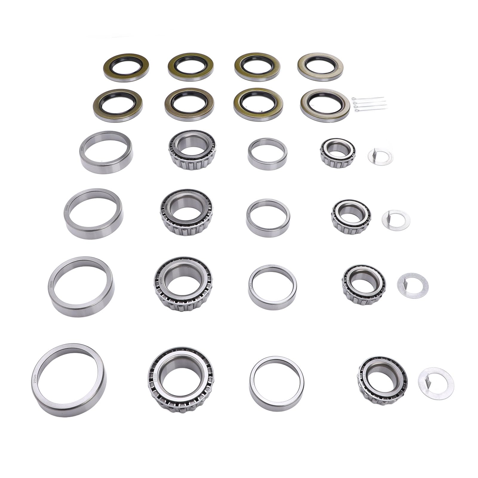 4 Sets Trailer Axle Bearing Kit for 6000 7000lb Axles, Steel Alloy, with Grease Seals and Cotter Pins, Wide Applicability, Efficient Performance